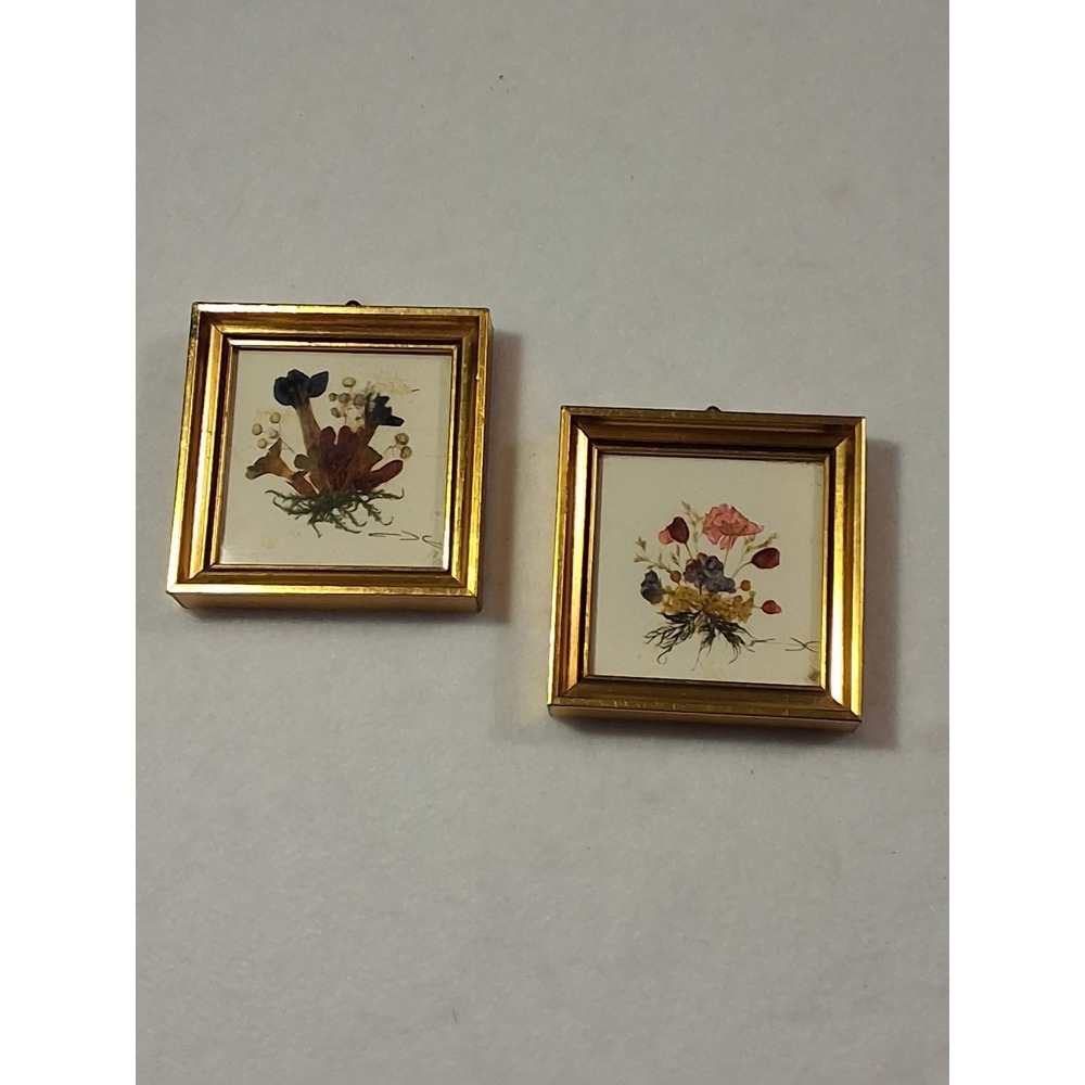 Vintage Mid Century Floralp Pressed Flower Mini Gold Frames. Made In Austria....
